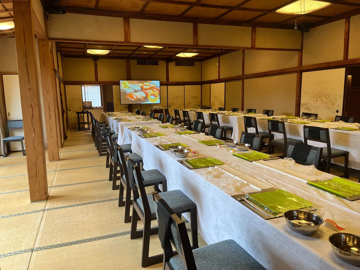 Banquet table setup at a Japanese-style venue